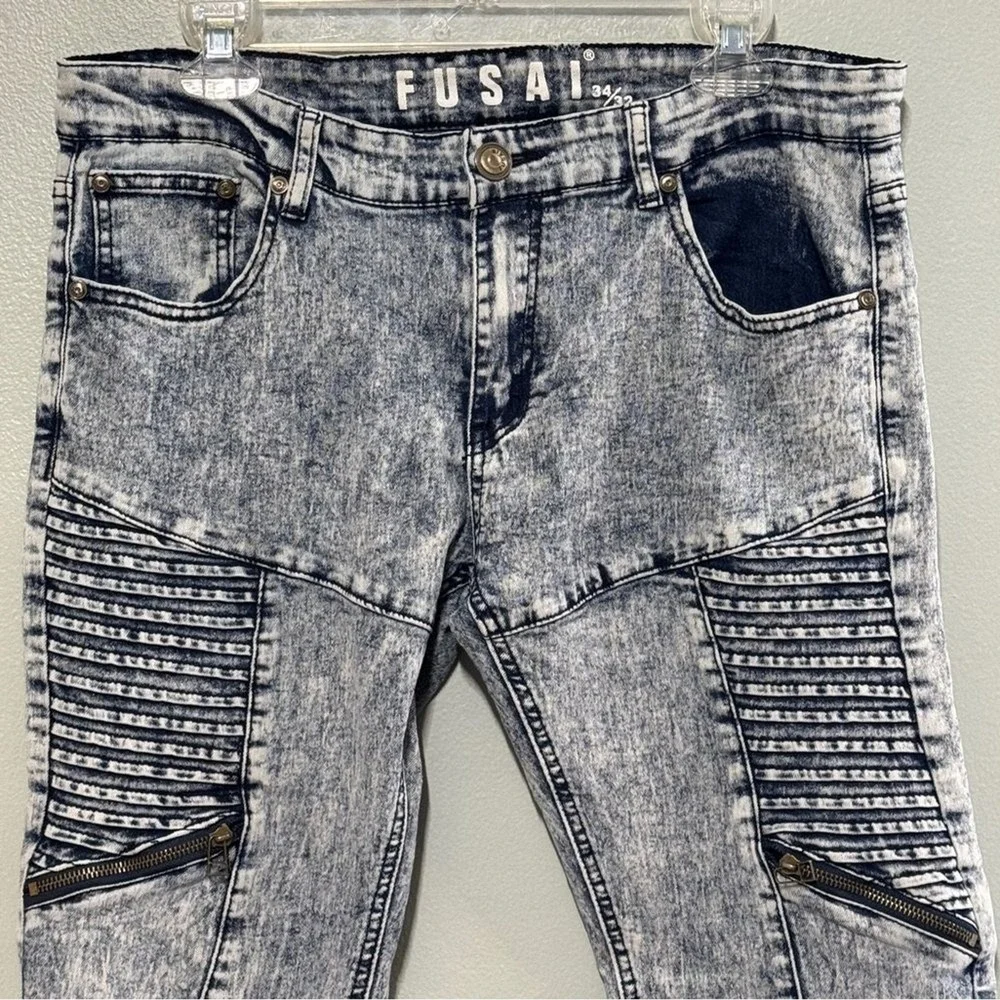 Vintage Fusai Skinny Jeans Men's 34 Moto‎ Denim Acid Wash Stretch Y2K 90's